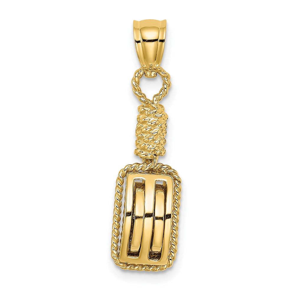 14k Yellow Gold 3D Block Mariners Pulley Charm