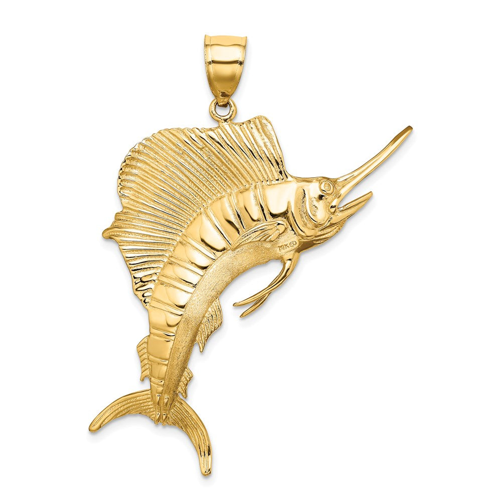 14k Yellow Gold 3-D Polished Textured Sailfish Charm