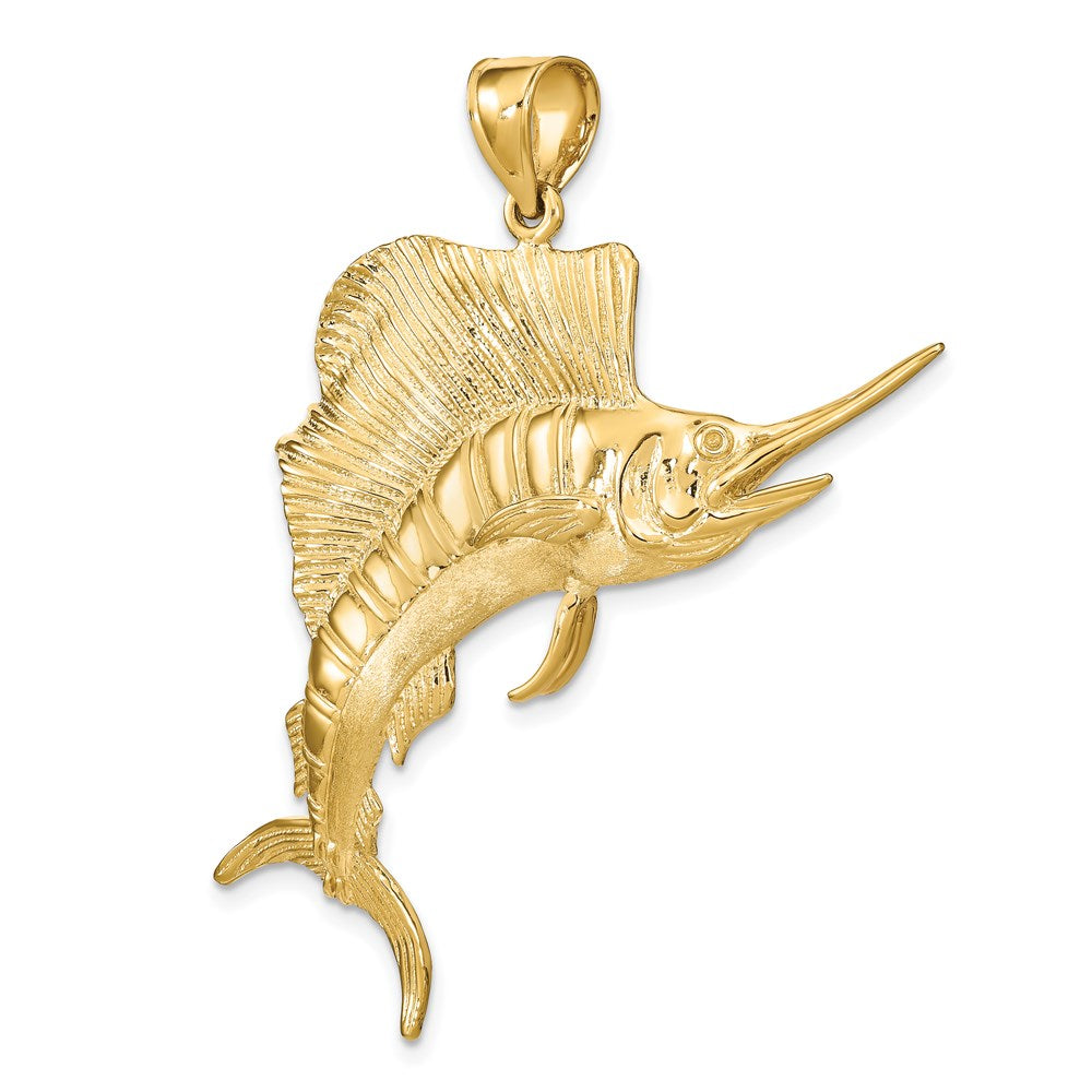 14k Yellow Gold 3-D Polished Textured Sailfish Charm