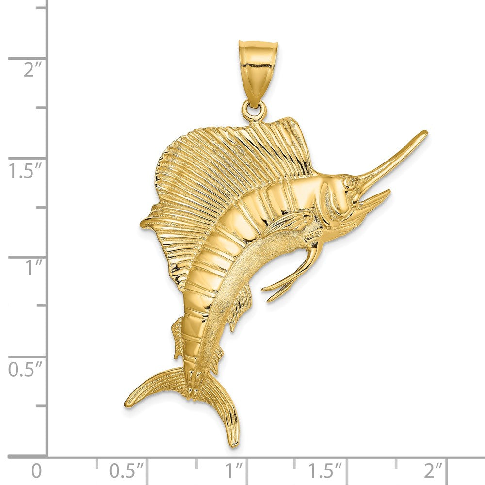 14k Yellow Gold 3-D Polished Textured Sailfish Charm