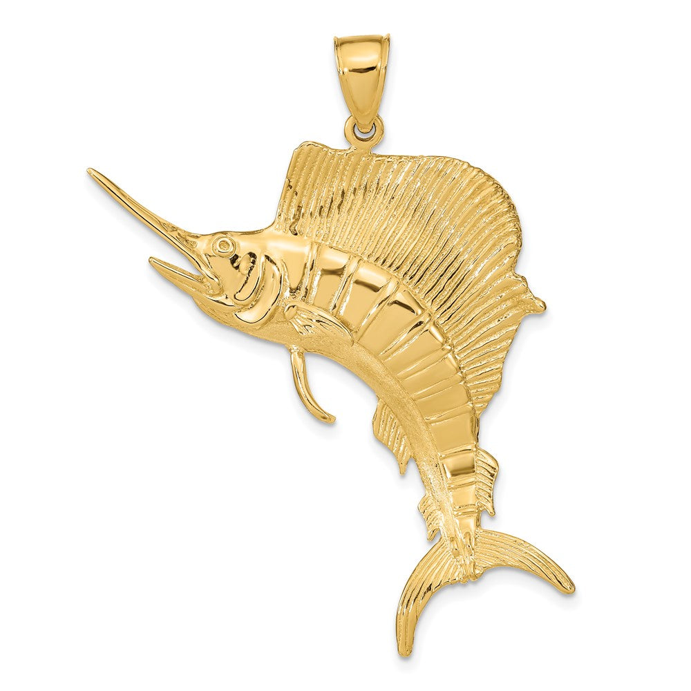 14k Yellow Gold 3-D Polished Textured Sailfish Charm