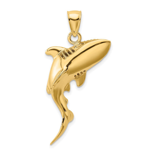 14k Yellow Gold 3-D Polished Shark Charm