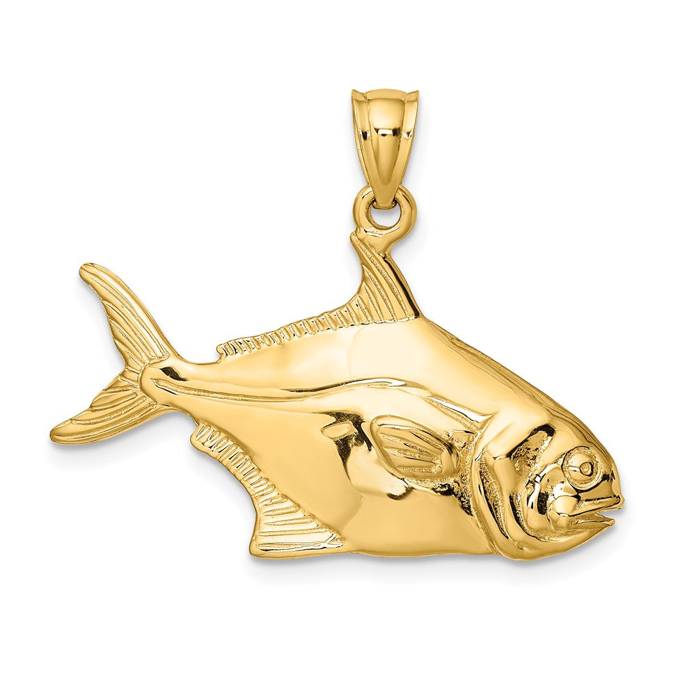 14k Yellow Gold 3-D Polished Pompano Fish Charm