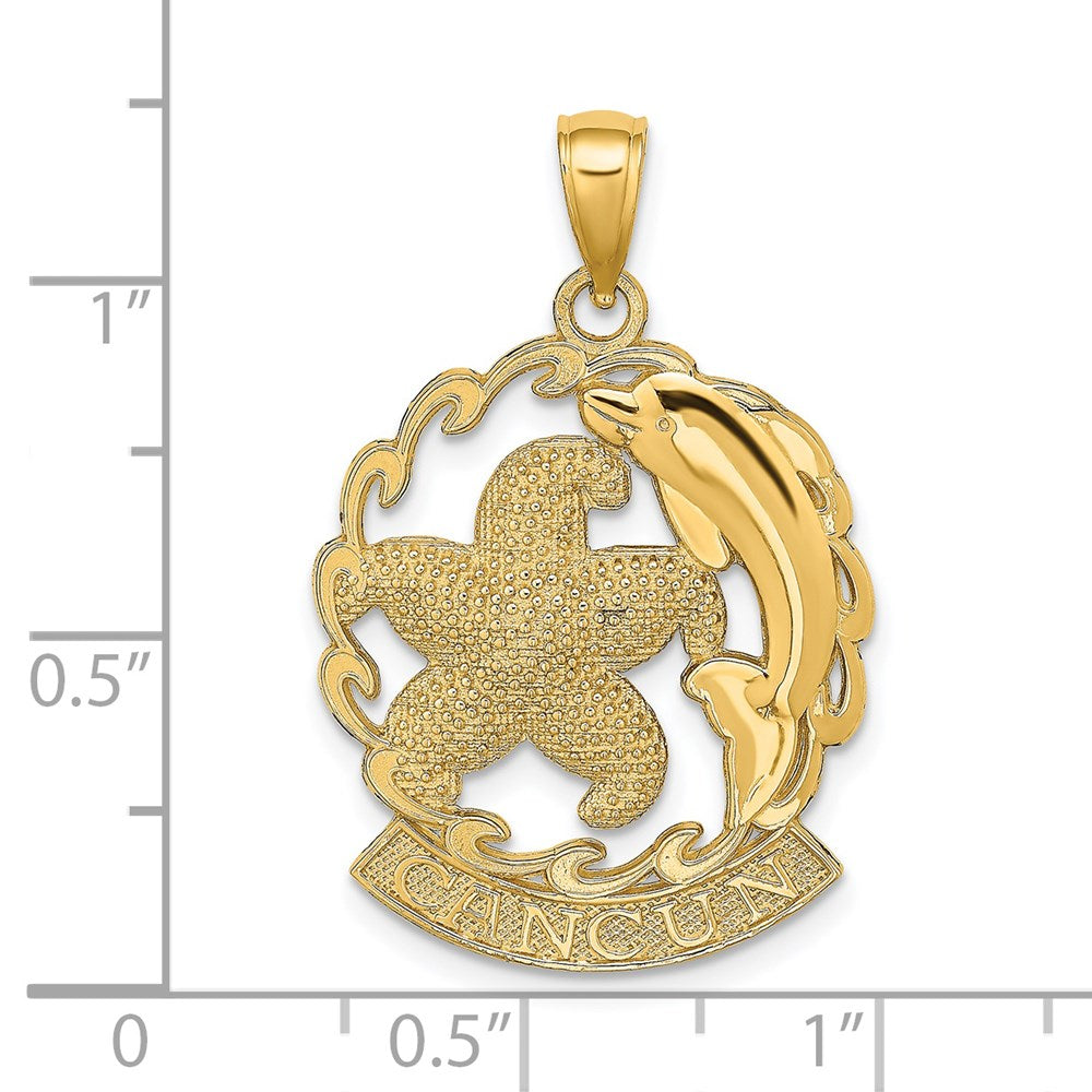 14k Yellow Gold CANCUN Starfish and Dolphin In Wave Charm