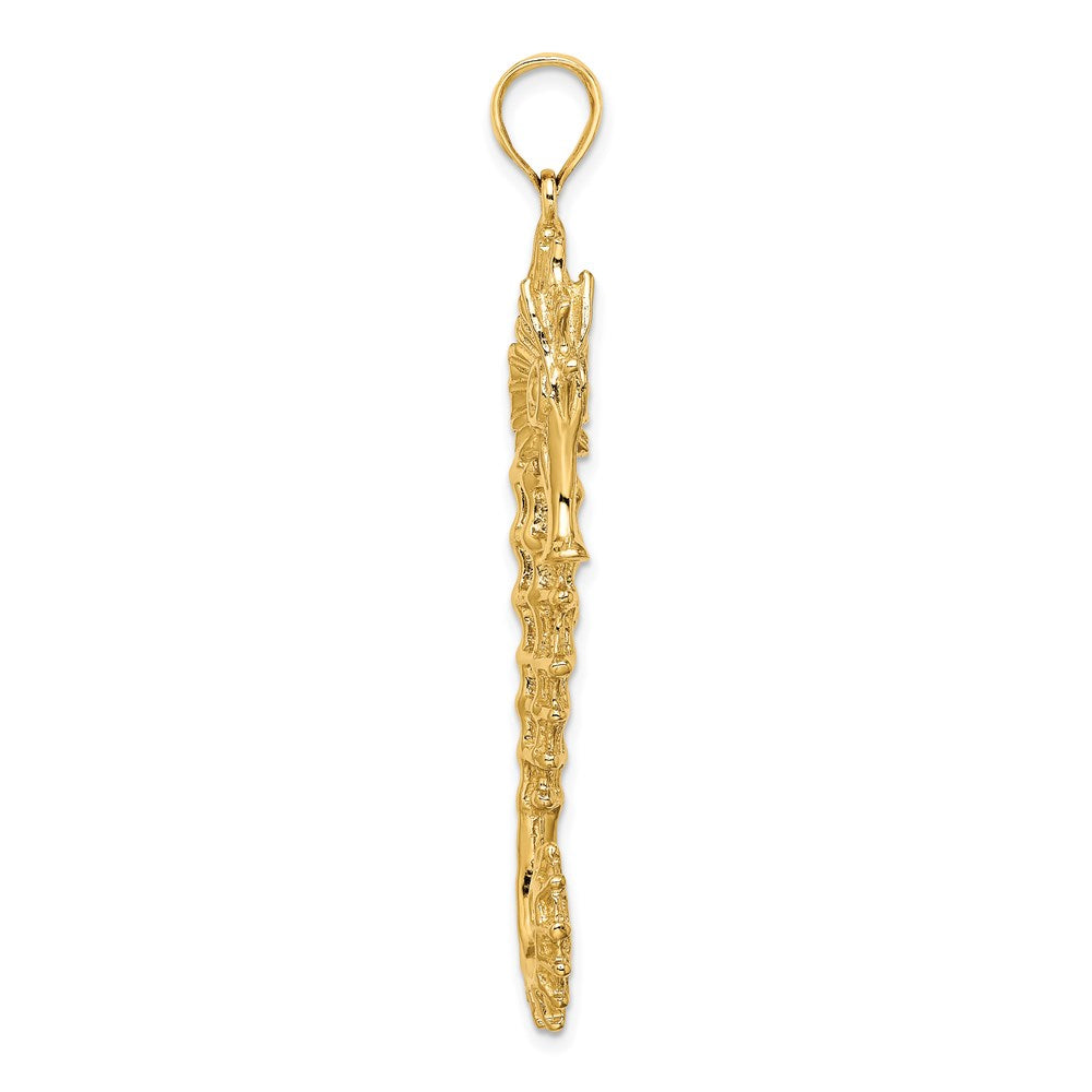 14k Yellow Gold Textured 3-D Seahorse Charm