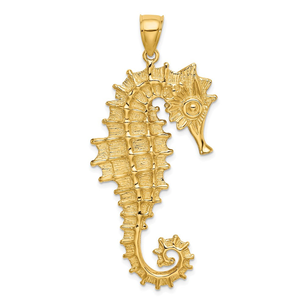 14k Yellow Gold Textured 3-D Seahorse Charm