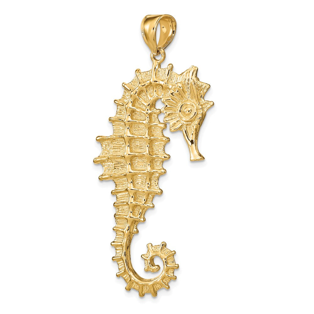 14k Yellow Gold Textured 3-D Seahorse Charm