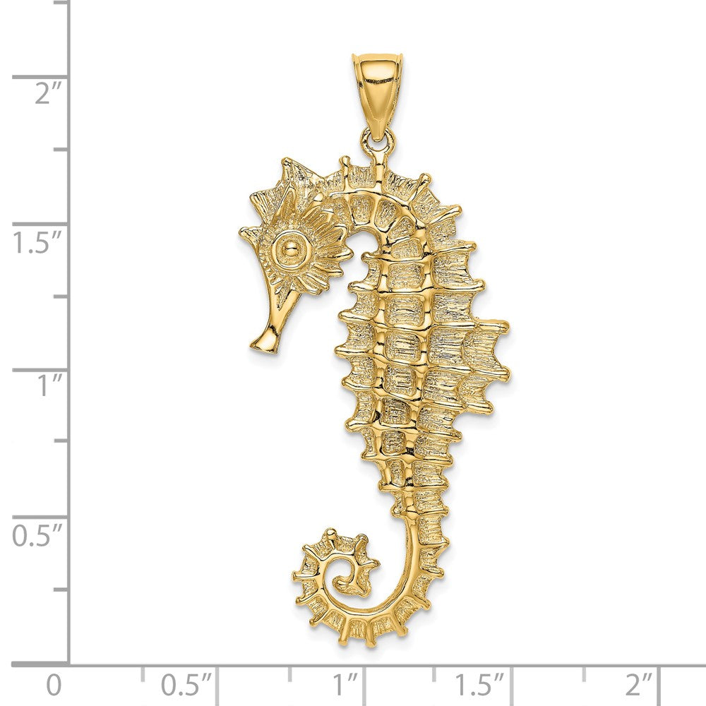 14k Yellow Gold Textured 3-D Seahorse Charm