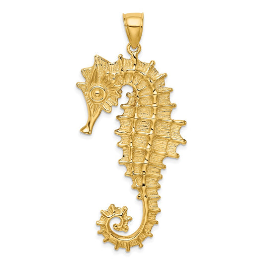 14k Yellow Gold Textured 3-D Seahorse Charm