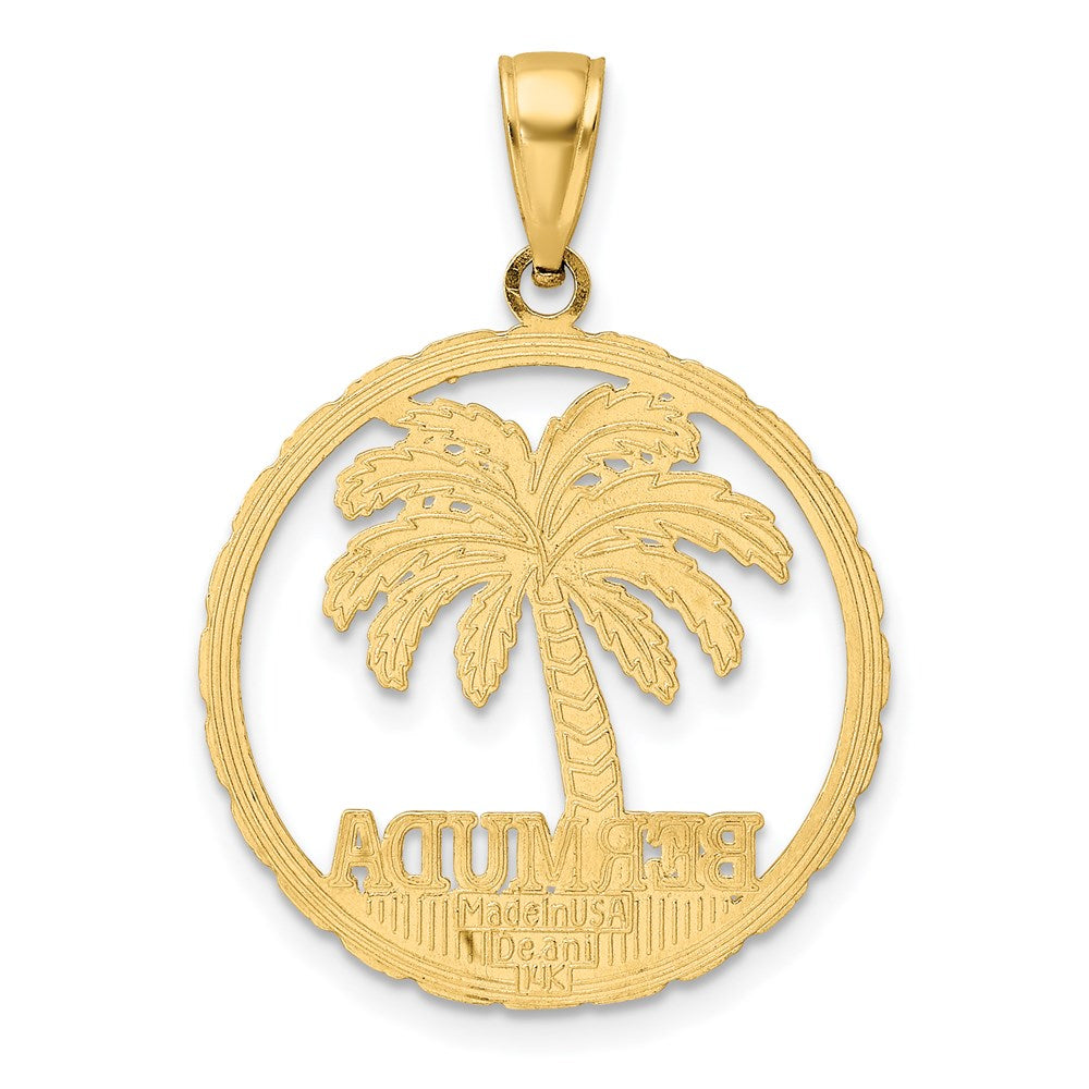 14k Yellow Gold BERMUDA Palm Tree Round Charm