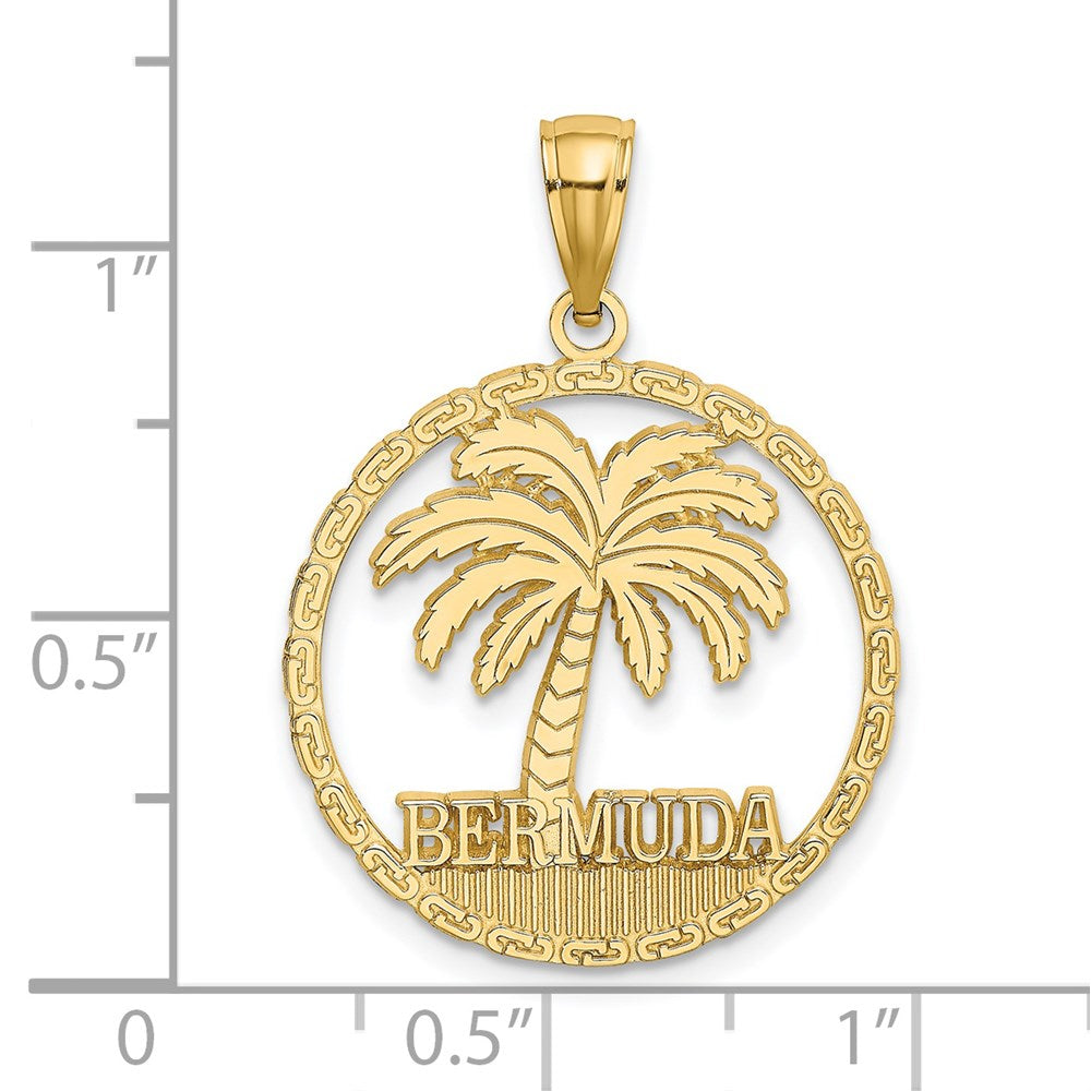 14k Yellow Gold BERMUDA Palm Tree Round Charm