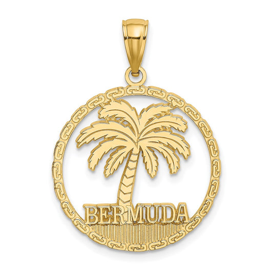 14k Yellow Gold BERMUDA Palm Tree Round Charm