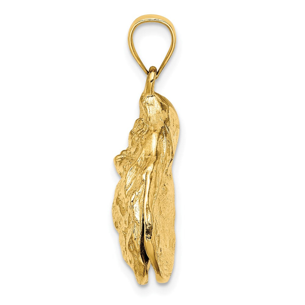 14k Yellow Gold 3-D Textured Oyster Shell Charm