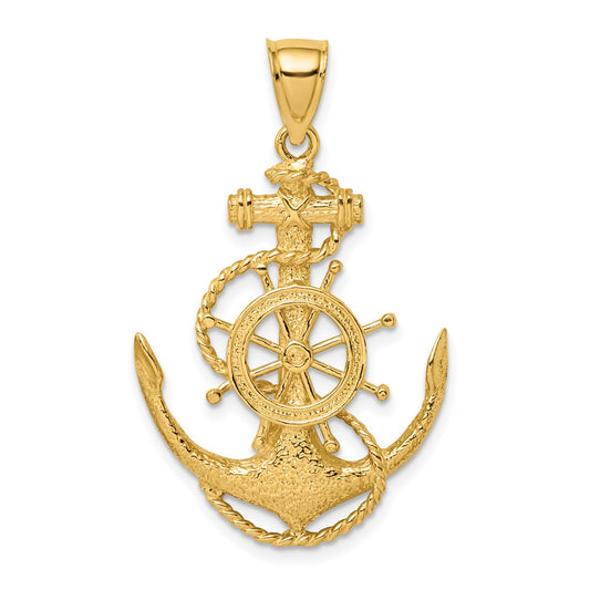 14k Yellow Gold 2-D Anchor and Wheel Charm