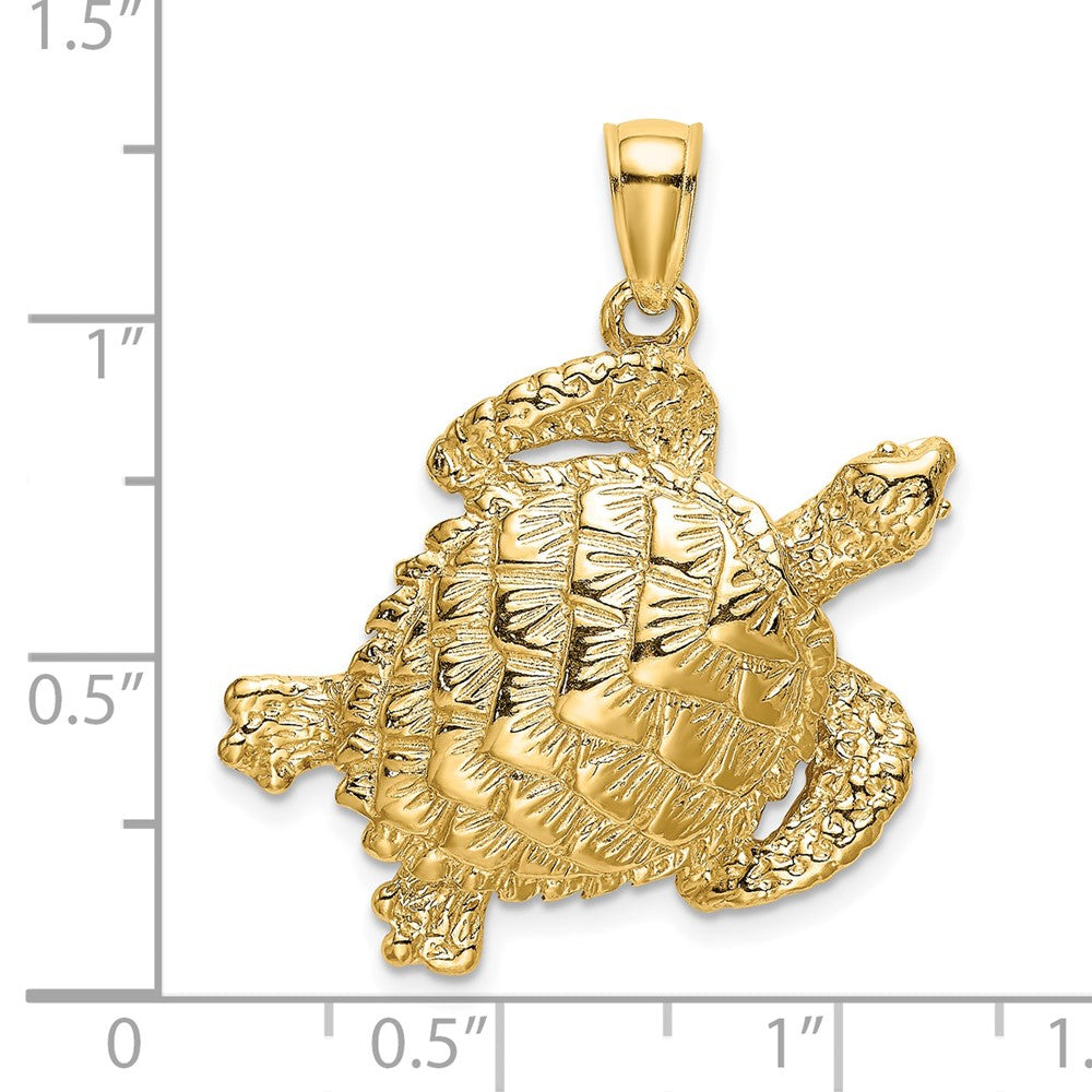 14k Yellow Gold Textured Sea Turtle Charm