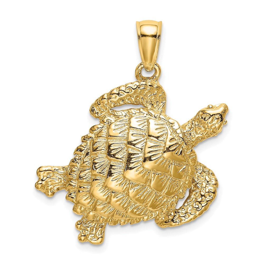 14k Yellow Gold Textured Sea Turtle Charm