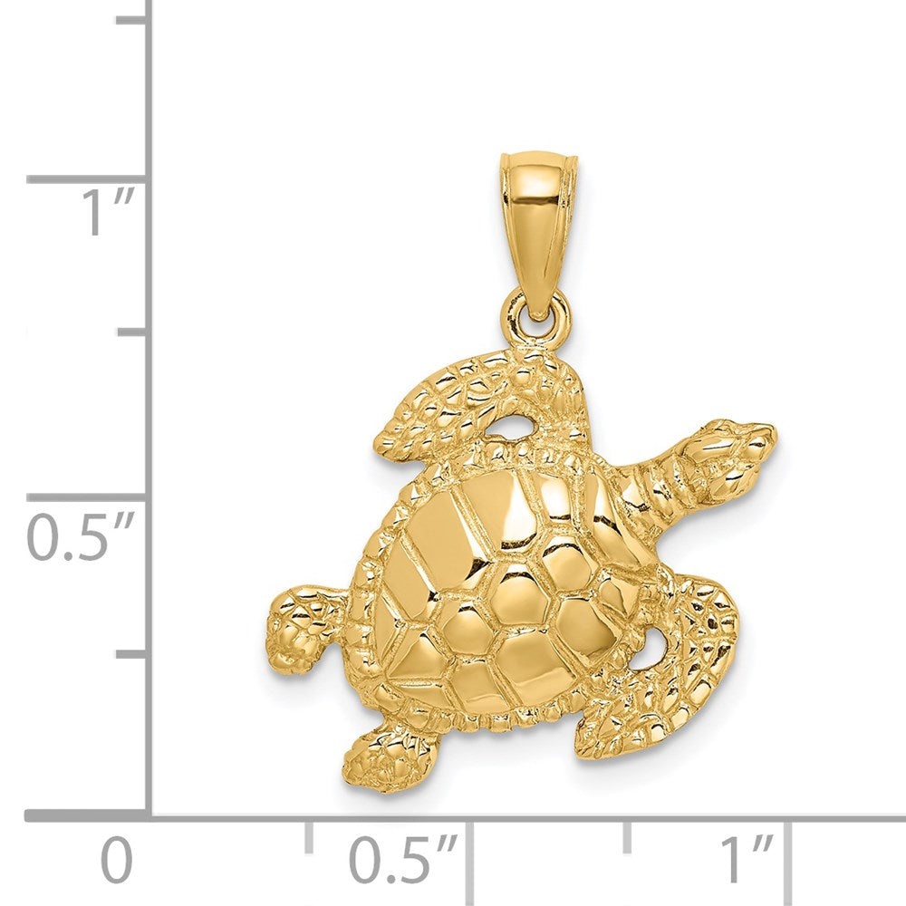 14k Yellow Gold Textured Sea Turtle Charm