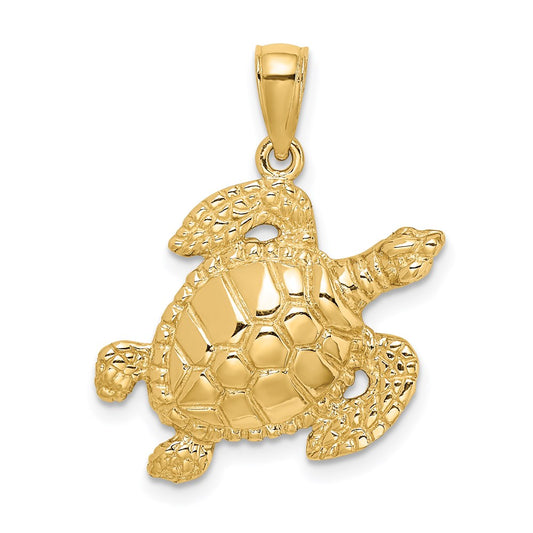 14k Yellow Gold Textured Sea Turtle Charm