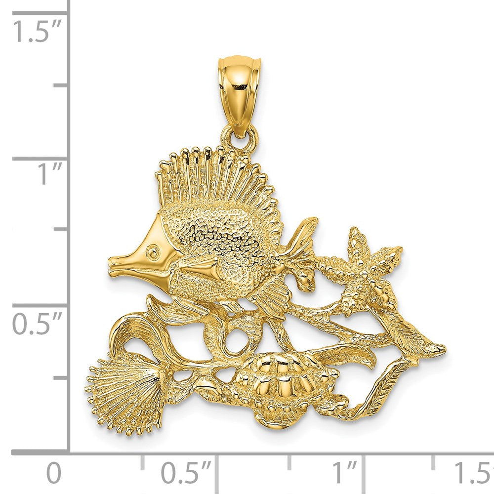 14k Yellow Gold Polished /Textured Aquarium Story Charm