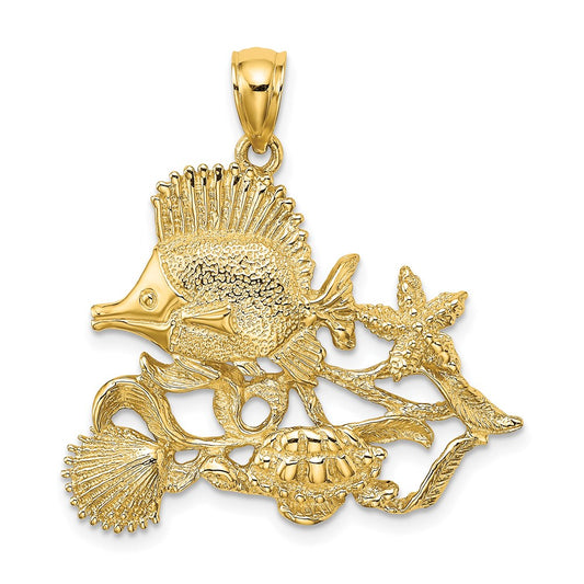 14k Yellow Gold Polished /Textured Aquarium Story Charm