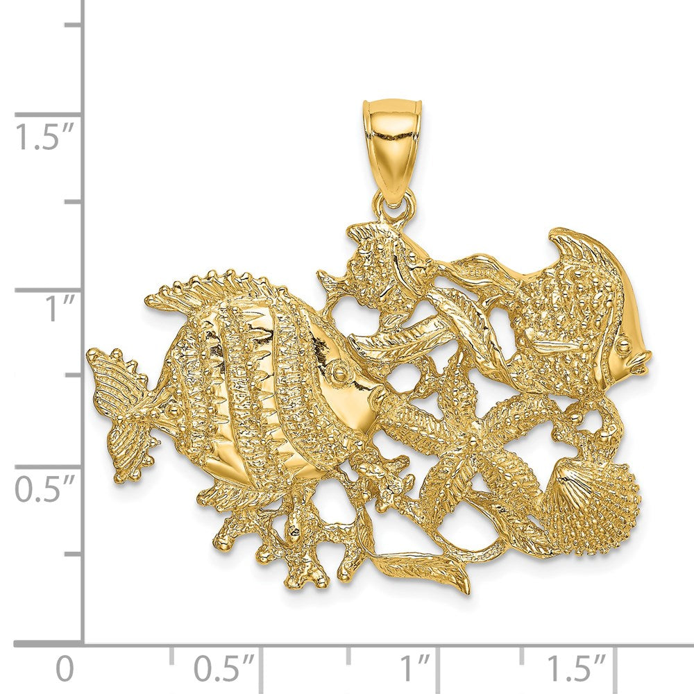 14k Yellow Gold Polished /Textured Aquarium Charm