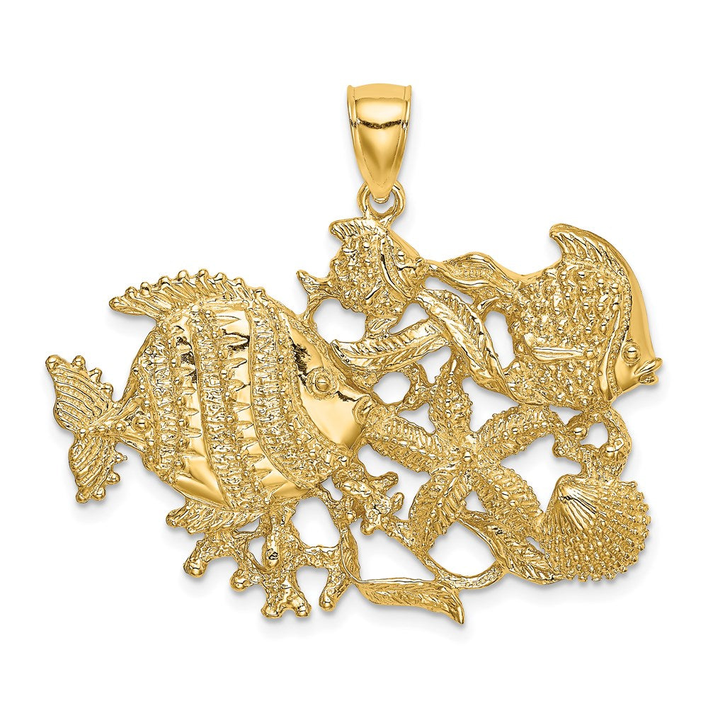 14k Yellow Gold Polished /Textured Aquarium Charm