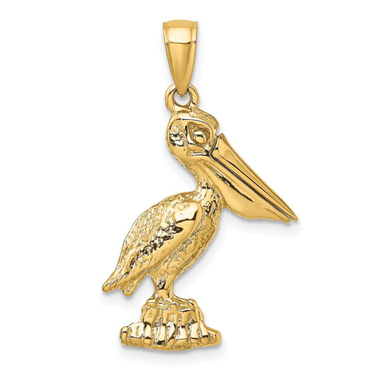 14k Yellow Gold 3-D Large Standing Pelican with Moveable Mouth Charm