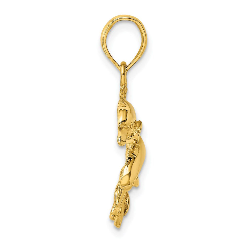 14k Yellow Gold 2-D Polished /Engraved Double Dolphins Charm