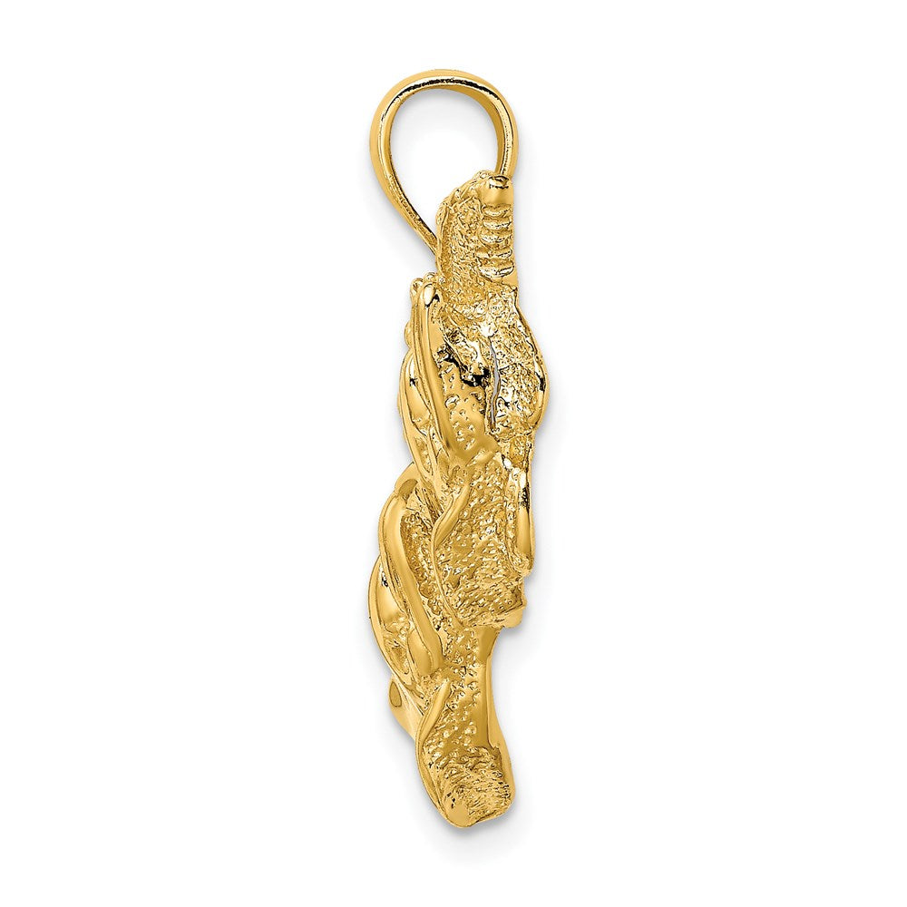 14k Yellow Gold Polished and Textured Dolphins Swimming w/Starfish Pendant