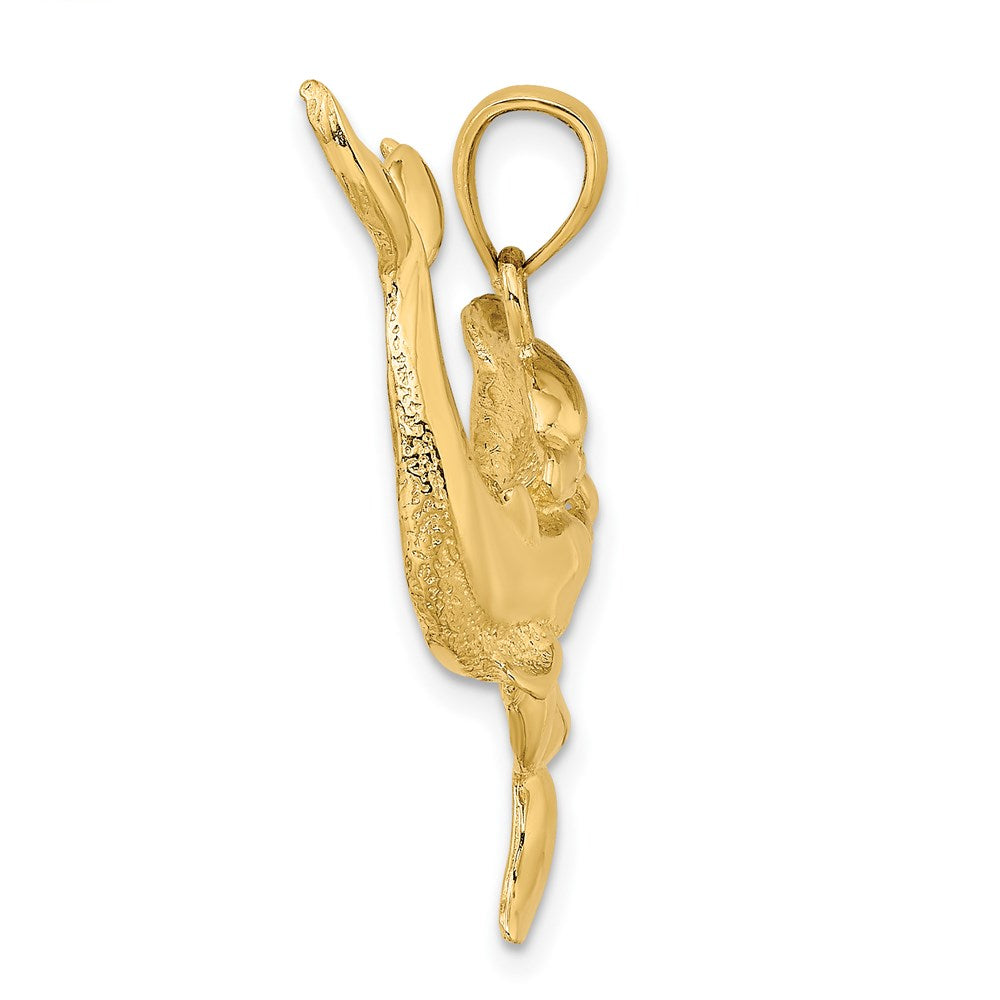 14k Yellow Gold Polished Two Dolphins Together Charm