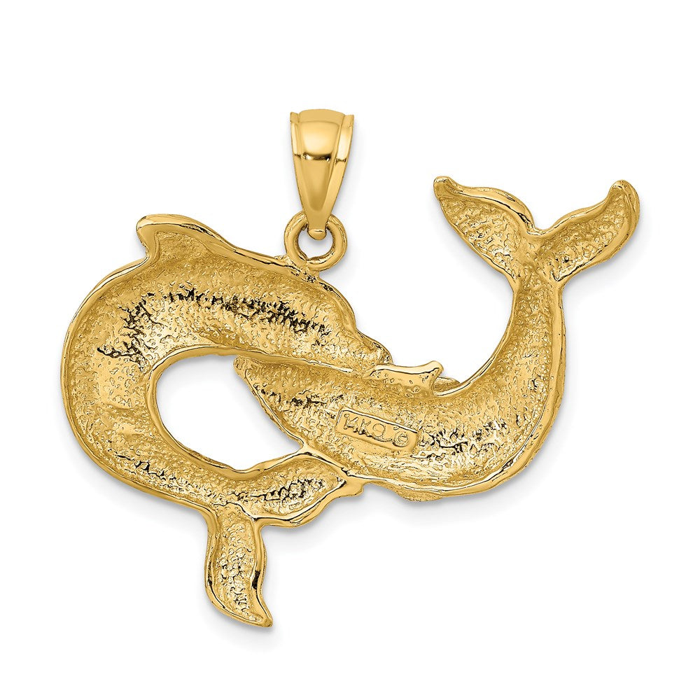 14k Yellow Gold Polished Two Dolphins Together Charm