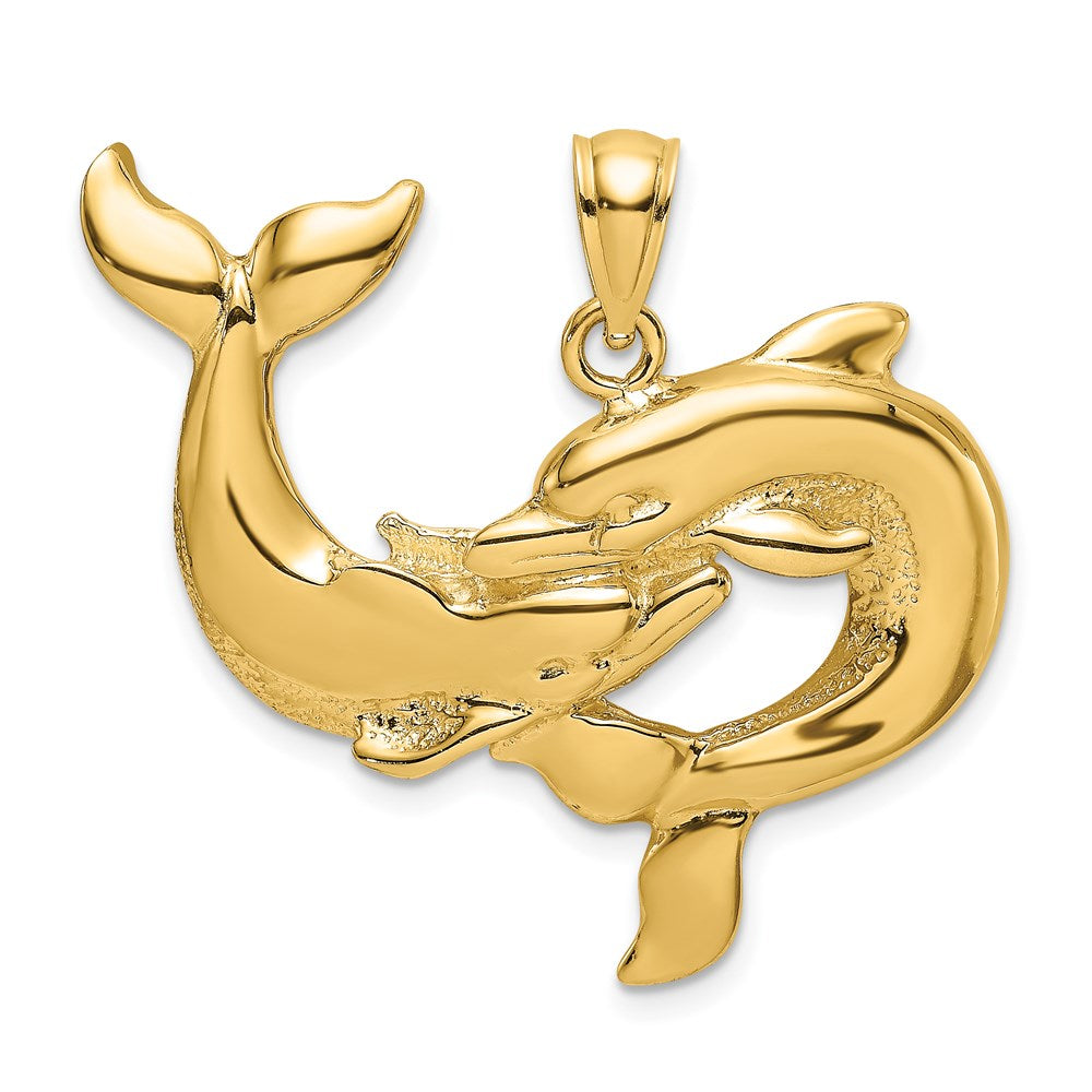 14k Yellow Gold Polished Two Dolphins Together Charm