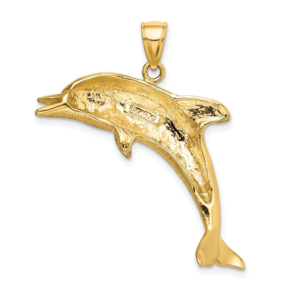 14k Yellow Gold Polished and Textured Jumping Dolphin Charm