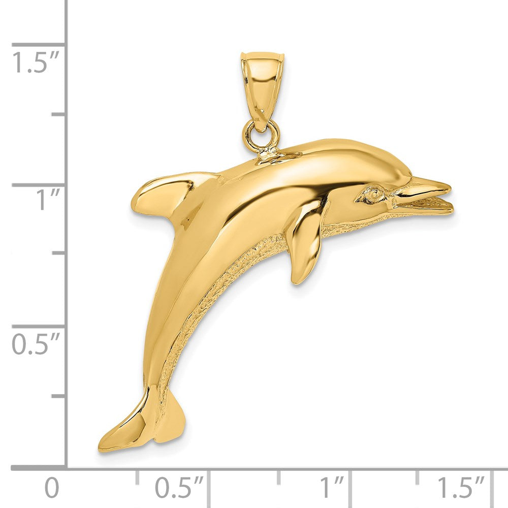 14k Yellow Gold Polished and Textured Jumping Dolphin Charm