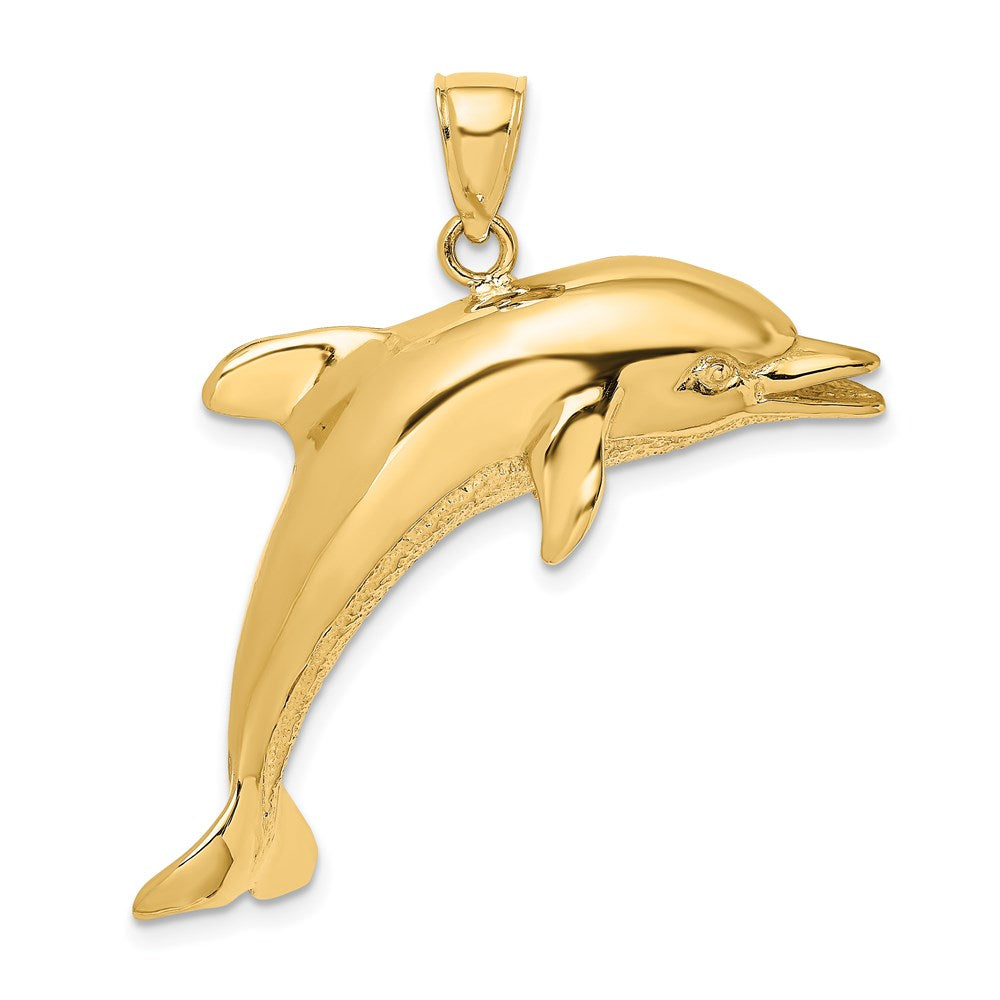 14k Yellow Gold Polished and Textured Jumping Dolphin Charm