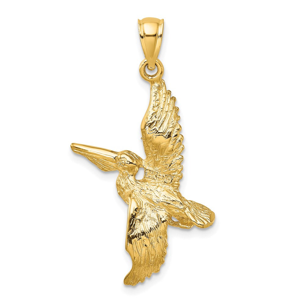 14k Yellow Gold 3-D Pelican Flying Charm