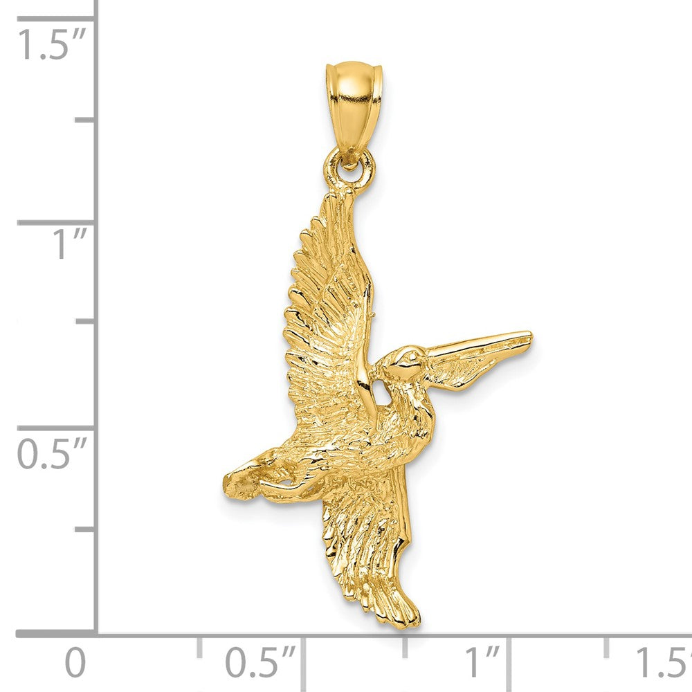 14k Yellow Gold 3-D Pelican Flying Charm