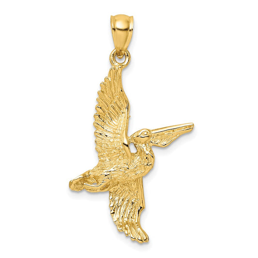 14k Yellow Gold 3-D Pelican Flying Charm