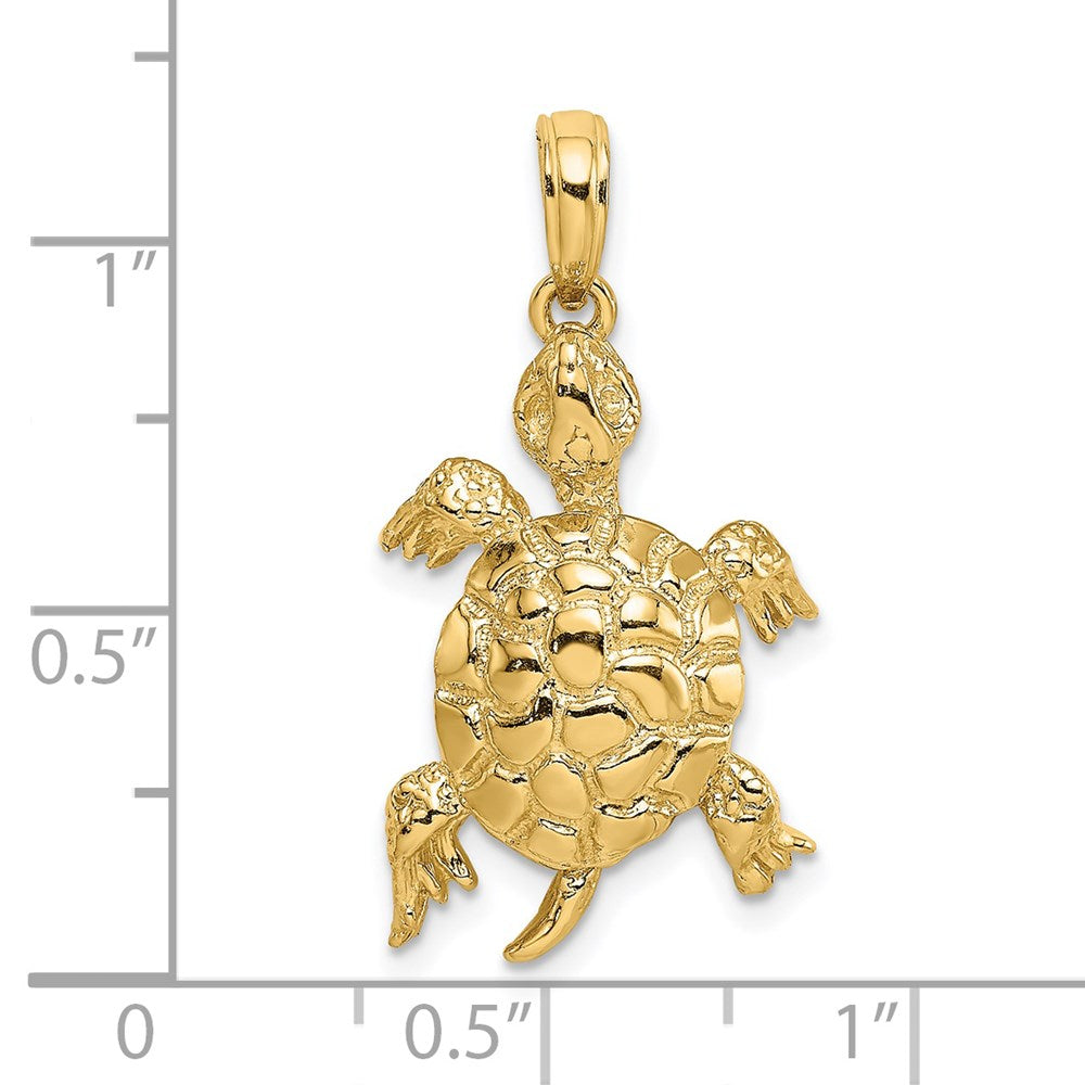 14k Yellow Gold Polished and Textured Turtle Charm