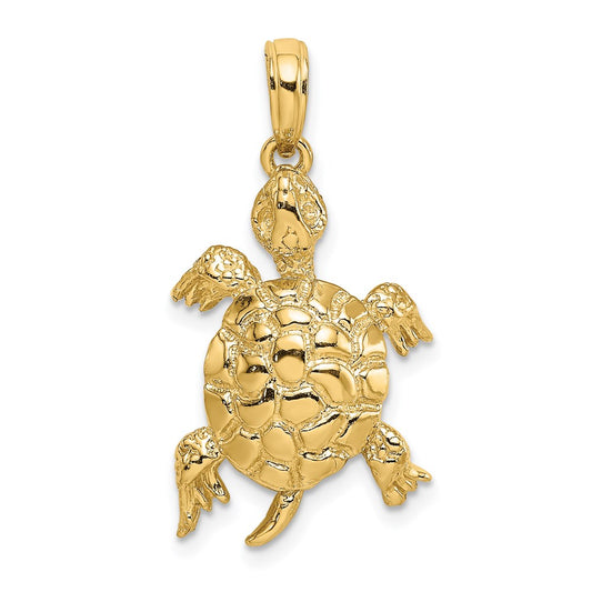 14k Yellow Gold Polished and Textured Turtle Charm