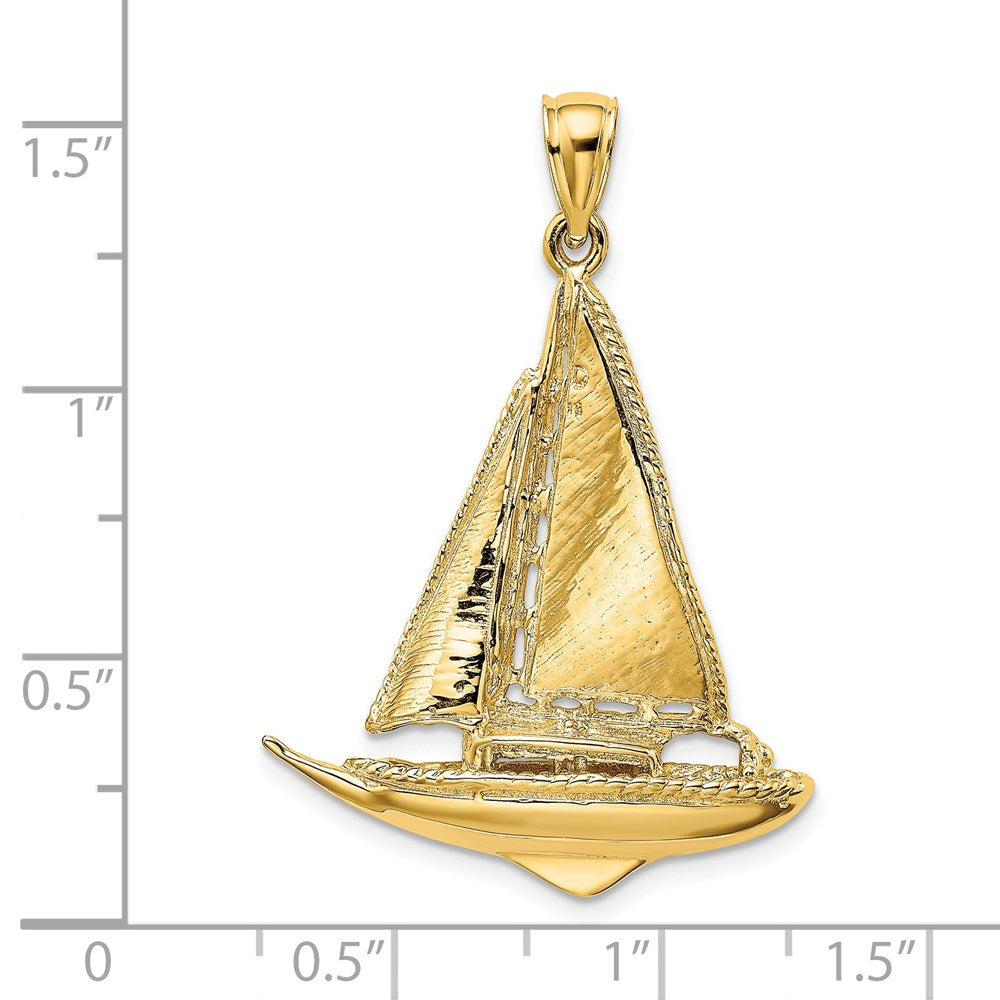 14k Yellow Gold 3-D Polished Sailboat Charm