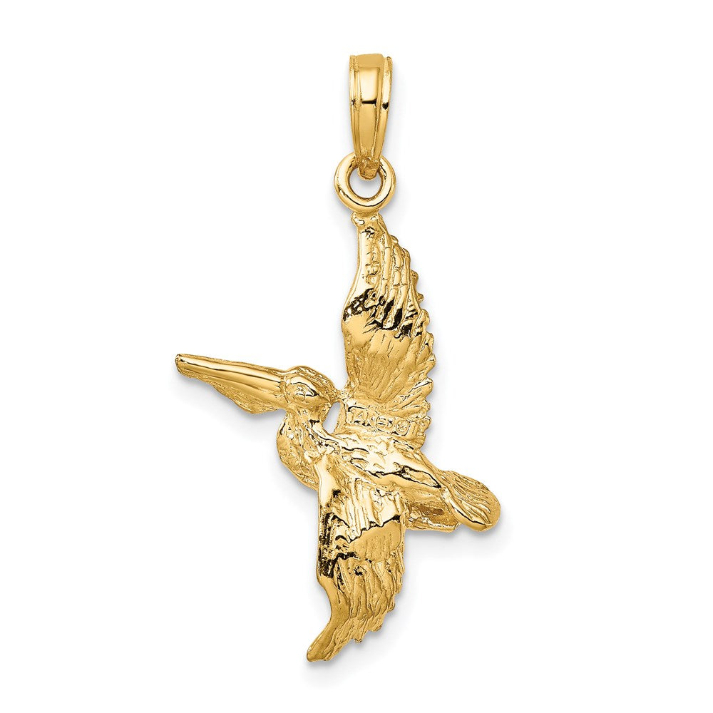 14k Yellow Gold 3-D Pelican Flying Charm