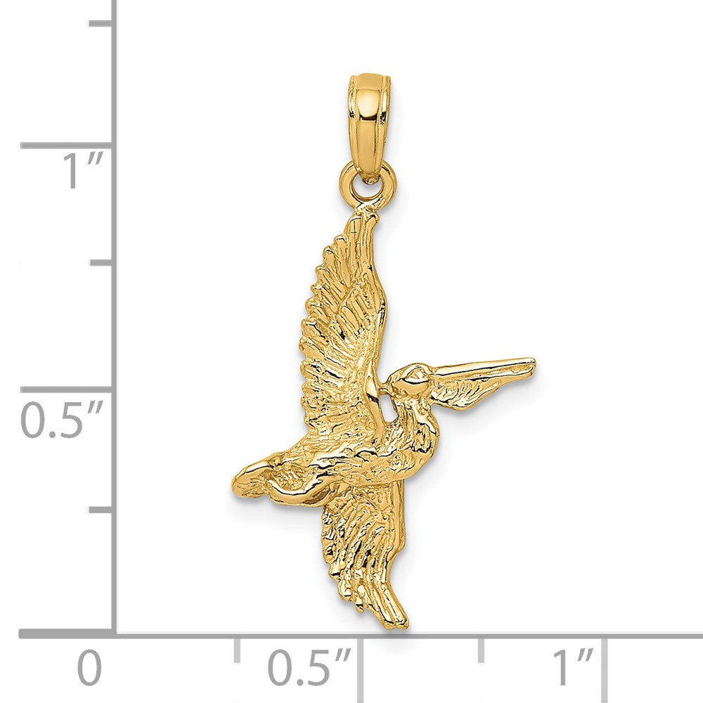 14k Yellow Gold 3-D Pelican Flying Charm