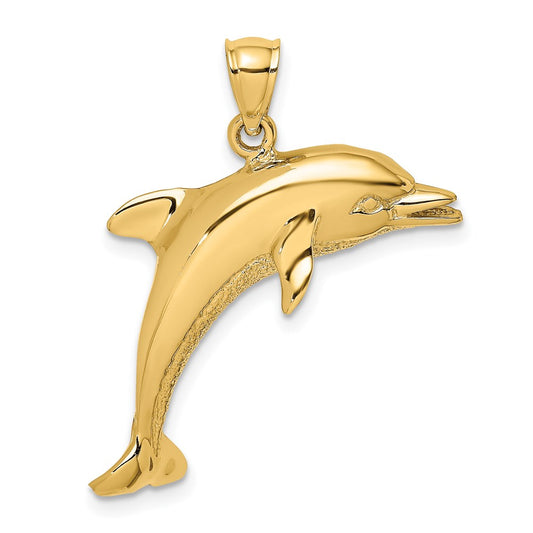 14k Yellow Gold Polished Jumping Dolphin Charm