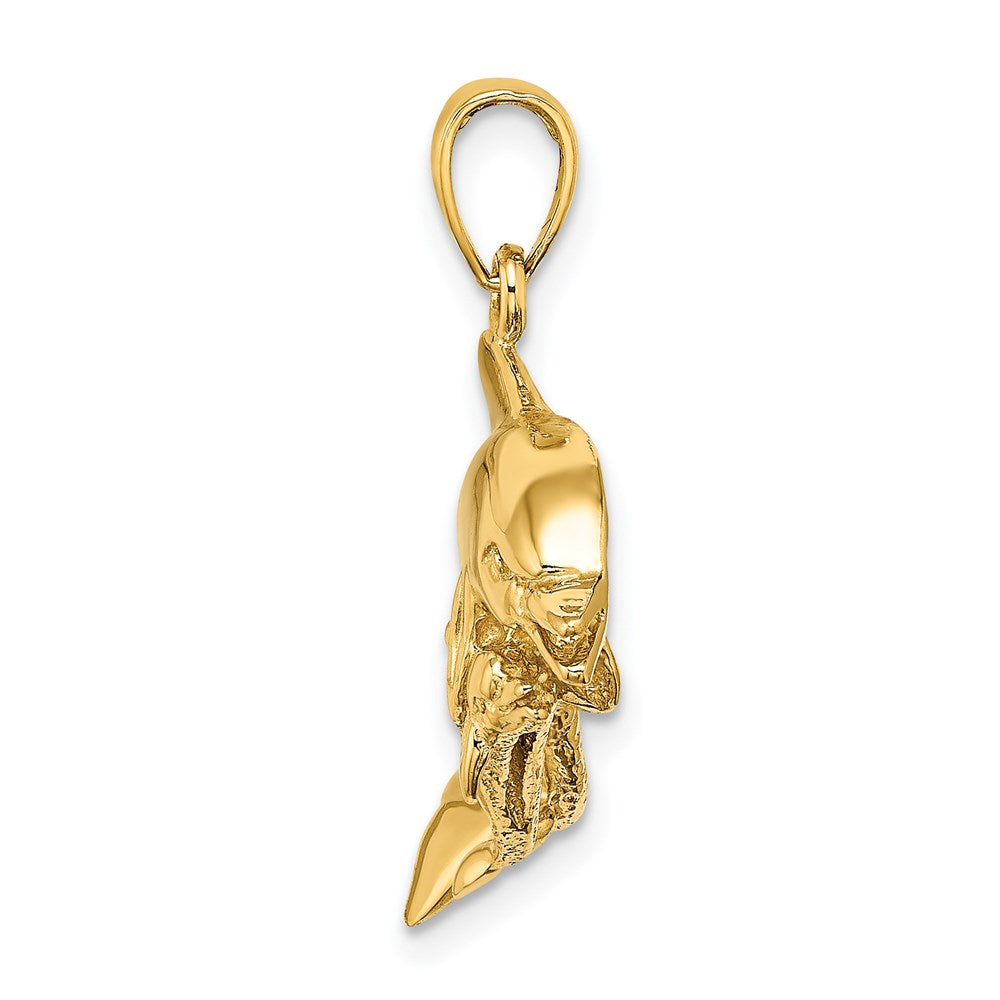 14k Yellow Gold 2-D Two Swimming Dolphins Charm