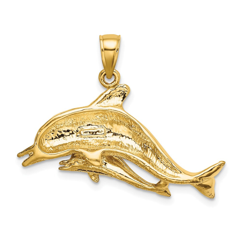 14k Yellow Gold 2-D Two Swimming Dolphins Charm