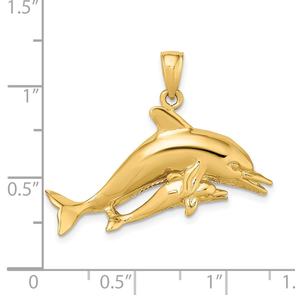 14k Yellow Gold 2-D Two Swimming Dolphins Charm