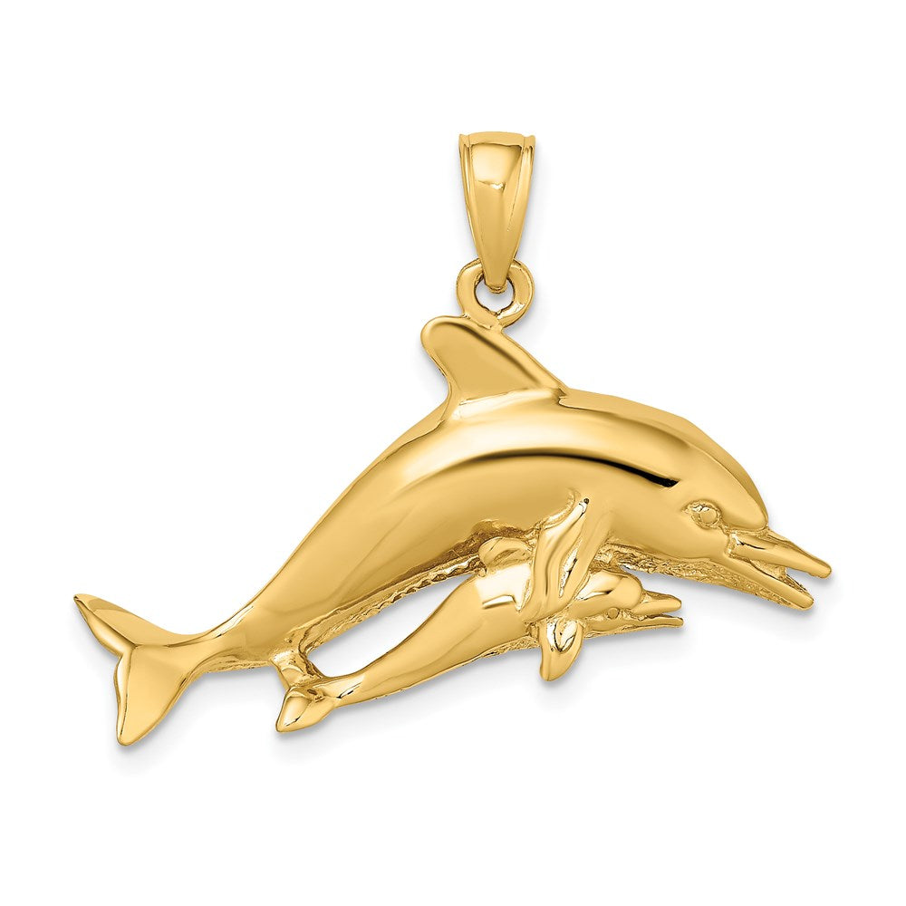 14k Yellow Gold 2-D Two Swimming Dolphins Charm