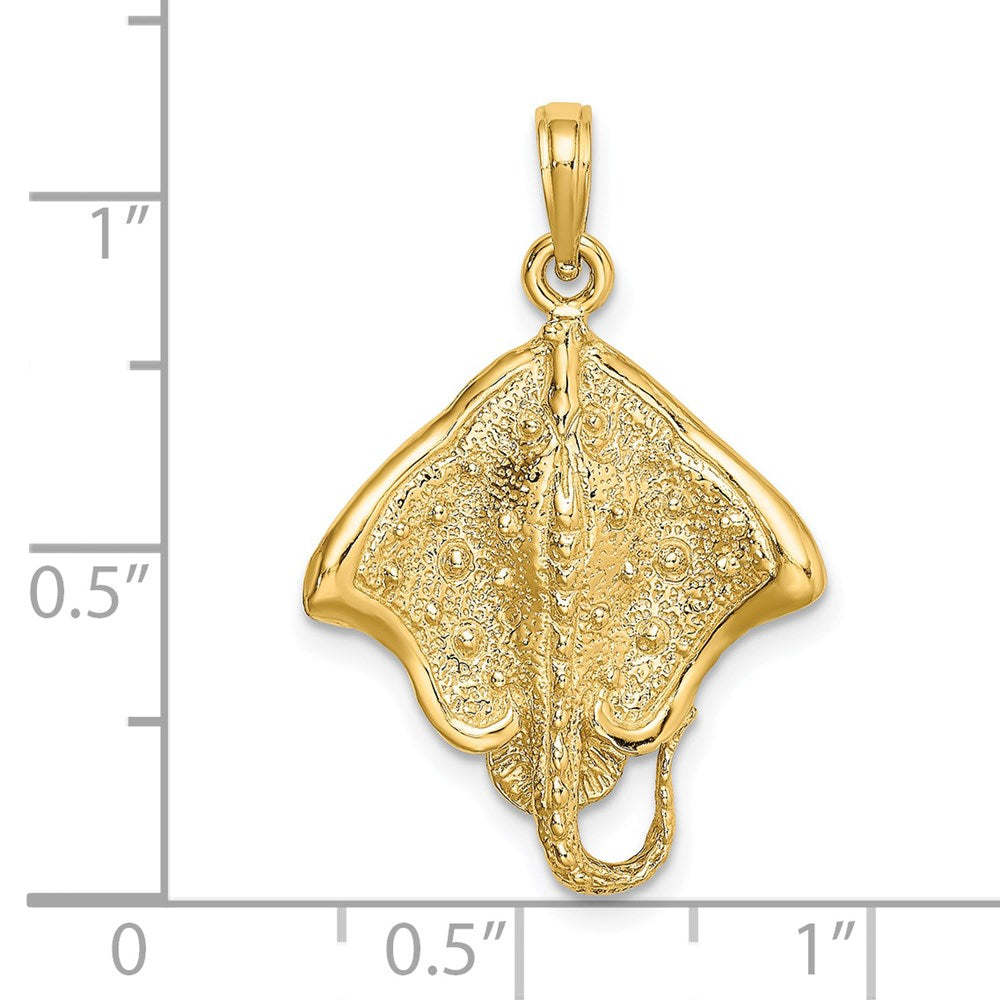 14k Yellow Gold Textured Stingray with Polished Edge Charm