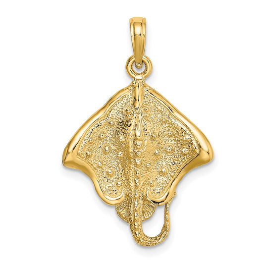 14k Yellow Gold Textured Stingray with Polished Edge Charm